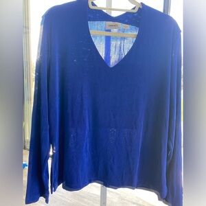 Chico’s Travelers Cobalt Blue Ling Sleeve V-Neck Top, 3/16/XL